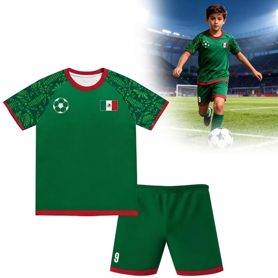 Toddler Boy Outfit Size A Crew Short Sleeve Solid Raglan Top with Shorts Kids Mexico Fan Set Boys' Clothing Sets