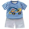 thumbnail image 1 of Baby Boys Outfits Short Sleeve Stripes Cartoon Car Pattern T Shirt Tops Shorts Set Kids Clothes Q 18 Months-24 Months, 1 of 5