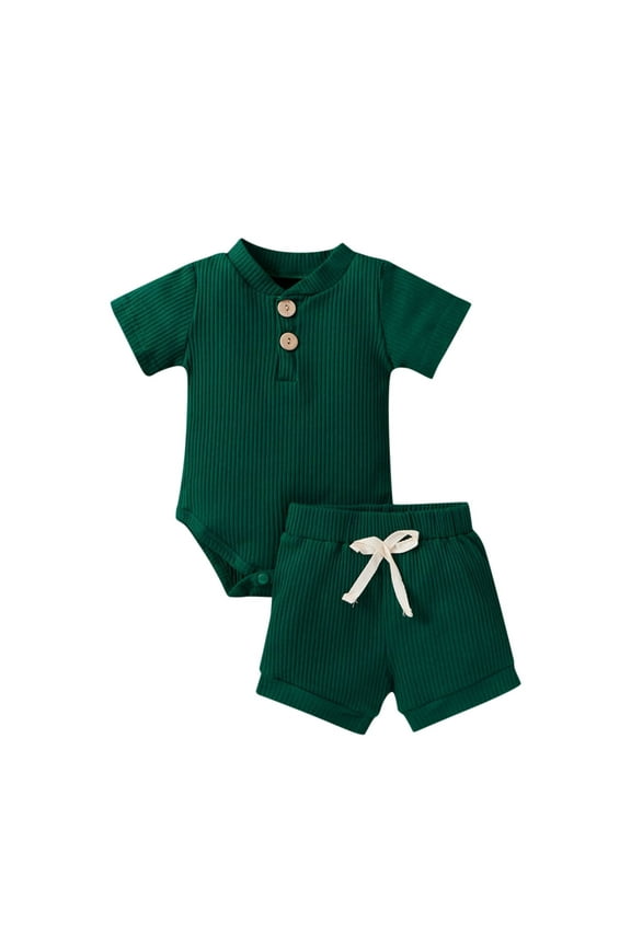 Toddler Boy Outfit Summer Short Sleeve Solid T Shirt Rompers Tops Shorts Child Kids Two Pieces Set Baby Boy Clothes Green 12 Months-18 Months