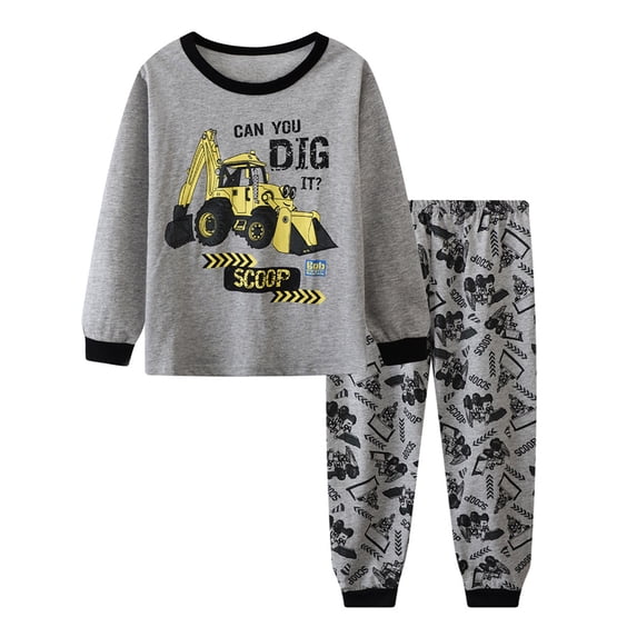 Toddler Boy Outfits 2 Piece Crew Neck Truck Print Long Sleeve Tops And Pants Loungewear Baby Boys' Clothing Sets Dark Gray 6 Years-7 Years
