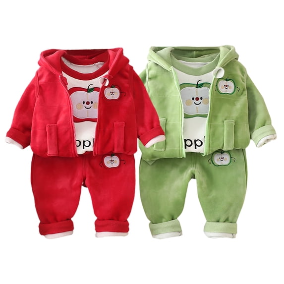 Toddler Boy Outfits Apple Cartoon Long Sleeve Top Vest and Pants 3Pc Set Boys' Clothing Sets Red 6-12 Months