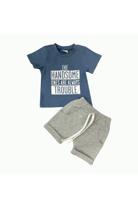 Toddler Boy Outfits Baby for Boys Child Kids Spring Summer Cotton Round Neck Print Short-sleeved Beach 0 6 12 18 24 Months 2T 3T Casual T-Shirt & Shorts Outfit 2 Piece