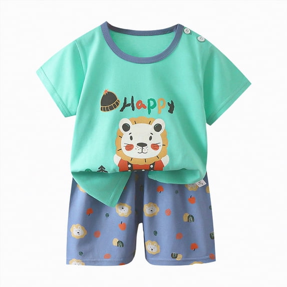 Toddler Boy Outfits Baby Boys Clothes Set Kids Summer Cotton Dinosaur Print Short Sleeve Beach 3 6 12 18 24 Months 3T Shirts & Shorts Sets Outfit 2-Piece