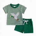 thumbnail image 1 of Toddler Boy Outfits Baby Dinosaur Print Kids Unisex Spring Summer Striped Short Sleeved Basketball 6M 12M 18M 24M 3T 4T T shirt Tops+Elastic Waist Shorts Shirt Tops and Set 2PCS, 1 of 3