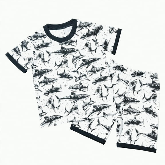 Toddler Boy Outfits Baby Outfit Sets Kids Summer Cotton Elastic Printed Short Sleeve Beach 6 12 18 24Months 2T 3T T-Shirt & Shorts Suits Clothes 2-Piece