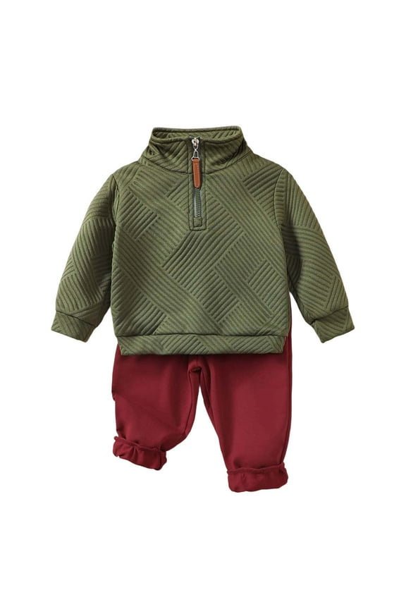 Toddler Boy Outfits Boys 2 Piece Set Long Sleeve Hoodie Side Pockets Jogger Pants Daily Wear Toddler Boys Clothes Green 0 Months-6 Months