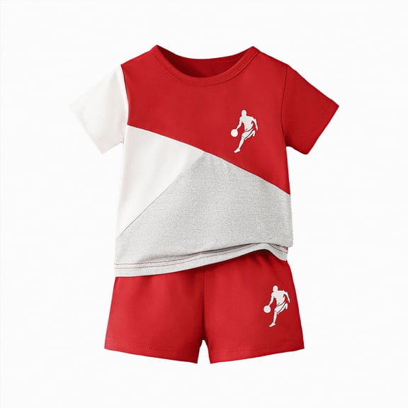 Toddler Boy Outfits Boys Kids Spring Summer Patchwork Print Short Sleeve Sports 12 18 24 Month 3T 4T 5T T shirt Tops Elastic Waist Shorts Set 2-Piece
