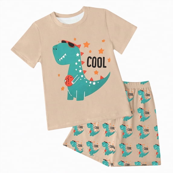 Toddler Boy Outfits Boys Kids Unisex Summer Polyester Dinosaur Printed Short Sleeve Basketball 6 12 18 24Months 2T 3T T Shirt Shorts Set T-shirt Tops 2PCS Clothes 2 Piece