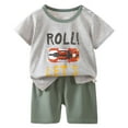 thumbnail image 1 of Toddler Boy Outfits Boys Summer Casual Cartoon Print Short Sleeve Tshirt Tops Shorts Set Toddler Boy Clothes Grey 12-18Months, 1 of 4