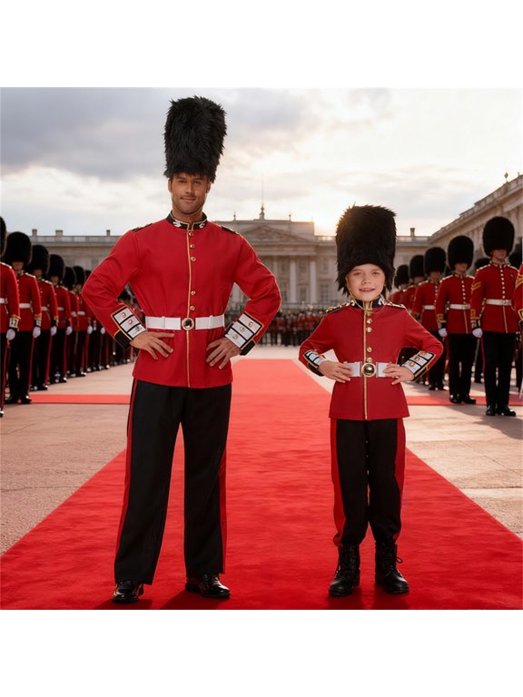 Toddler Boy Outfits Child British Guard Official Clothes Set with Tunic Hat and Belt Boys' Clothing Sets Red 3-4 Years