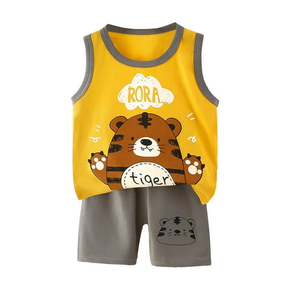 Toddler Boy Outfits Clothes Children's Summer Tropical Printed Short Sleeve Training 1t 2t 3t 4t 5t 6t New Born for Twins Kids Casual 2-Piece Set Gibobby(3-4 Years,Yellow)