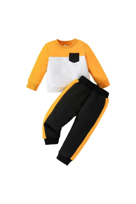 Toddler Boy Outfits Fall Long Sleeve Patchwork Color Pocket Tops Solid Color Pants Two Piece Casual Sports Outfits Set Kids Clothes Fall Winter Outfit,Size 3 Years-4 Years