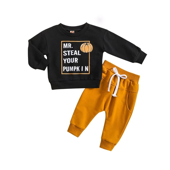 Toddler Boy Outfits Fall Unisex Spring Summer Print Pumpkin Cotton Long Sleeve Tops Hoodie Long Pants Outfits Clothes Fall Winter Outfit,Size 2 Years-3 Years