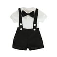 thumbnail image 1 of Outfits Formal Suit Short Sleeve Romper Suspenders Shorts Pants Bowtie Wedding Tuxedo Baby Boy Clothes Black 6 Months-12 Months, 1 of 3