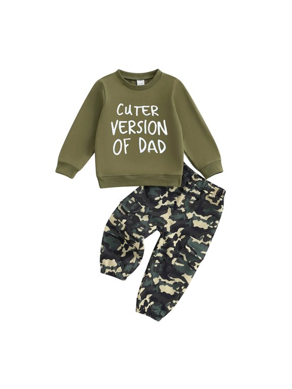 Toddler Boy Outfits Humor Graphic Pullover and Camo Pants Set 2 Piece Cute Sweatsuit Clothes for Fall Winter 12 Months-6 Years