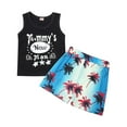thumbnail image 1 of Toddler Boy Outfits Kids Boys Summer Tree Letter Print Vest and Tropical Leaf Prints Shorts Beachwear 2 Piece Set Baby Outfits Black 18 Months-24 Months, 1 of 5