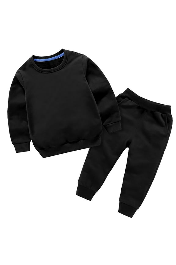 Toddler Boy Outfits Kids Casual Solid Long Sleeve Pullover Sweatshirt Pants Fall Cotton Set Newborn Boy Clothes Black 4-5Years