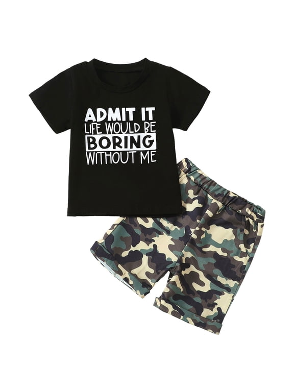 Toddler Boy Outfits Kids Outfits baby-boys And Toddler Boys Short Sleeve Top and Shorts, 2 Pc Set Black 2-3 Years