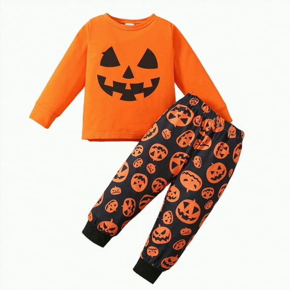 Toddler Boy Outfits Little Boys Autumn Winter Graphic Long Sleeve Elastic Waist 0-24M Halloween Set 2 Piece