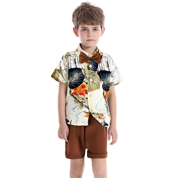 Toddler Boy Outfits Loose Floral Print Lapel Short Sleeve Button Shirt And Shorts 2 Piece Casual Wear Boys' Clothing Sets Size 2-3 Years