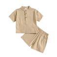 thumbnail image 1 of Toddler Boy Outfits Short Sleeve Summer Casual Gentleman Tops Hawaii Beach Holiday Solid T Shirt Shorts Khaki Outfit Sets Sizes 18-24 Months, 1 of 7
