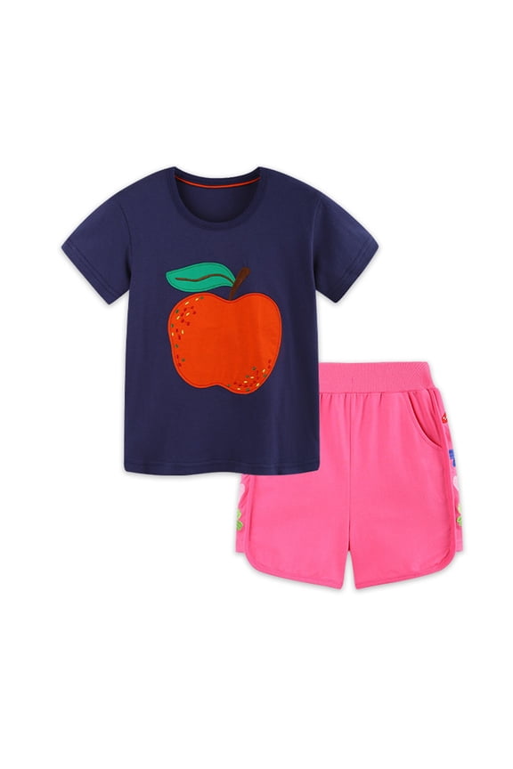 Toddler Boy Outfits Size 2-3Y Kids Apple Print Short Sleeve Round Neck T Shirt Shorts Two Piece Summer Set Boys Clothes