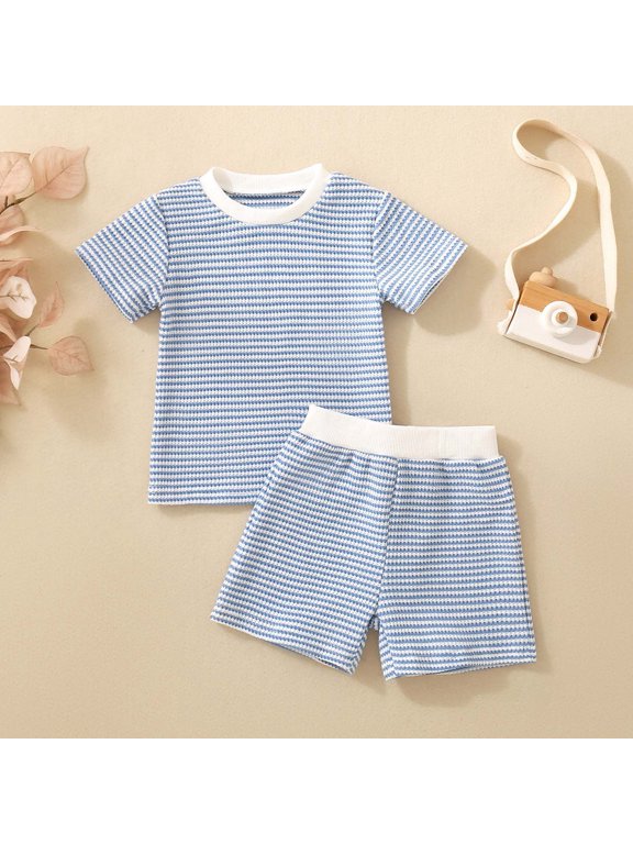 Toddler Boy Outfits Size 6-12M Crew Short Sleeve Striped Simple Top with Shorts Kids Summer Breathable Comfort Set Toddler Boy Clothes