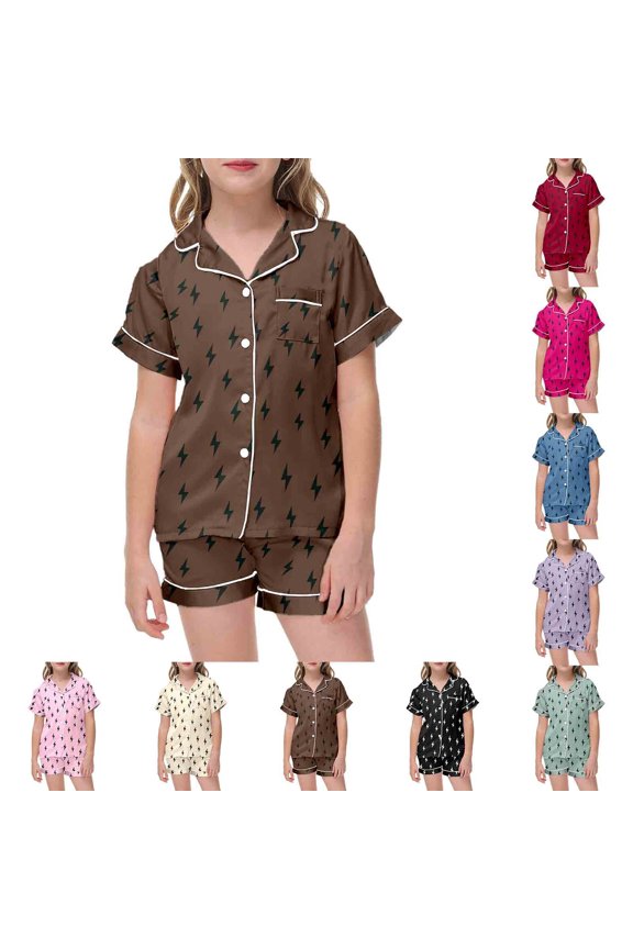 Toddler Boy Outfits Size 6-7 Years 2 Piece Graphic Print Turndown Collar Short Sleeve Button Up Lightweight Shirt And Shorts Loungewear Baby Boys' Clothing Sets
