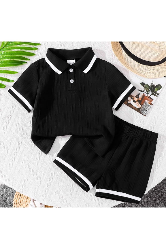 Toddler Boy Outfits Size 9-12M Collar Short Sleeve Color Trim Top with Shorts Kids Summer Simple Stylish Set Toddler Boy Clothes