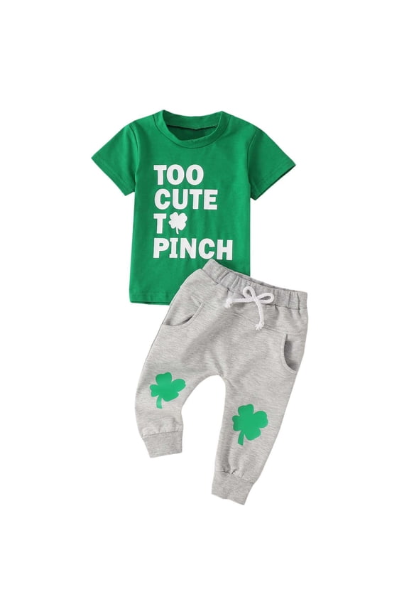 Toddler Boy Outfits St. Patrick'S Day Kids Short Sleeve Crew Neck Printed T Shirt And Pants 2 Piece Casual Set Green 6 Months-12 Months