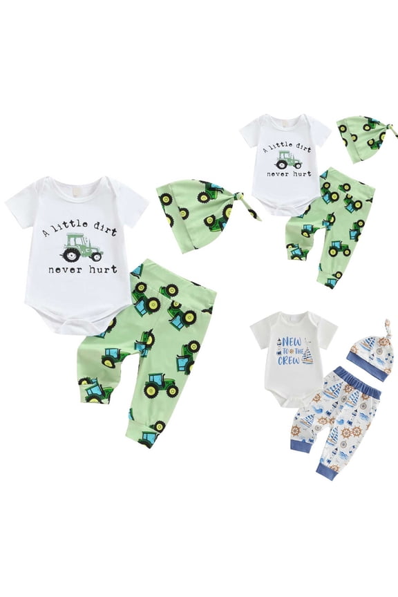 Toddler Boy Outfits Summer Newborn Baby Boy Coming Home Outfit Short Sleeve Letter Fish Print Romper and Pants with Hat Summer Clothes 3Pcs