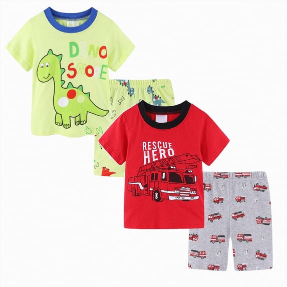 Toddler Boy Outfits Summer Toddler Boys Short Sleeve Tee and Shorts Cotton Set, 4-Piece, Sizes 12M-5T