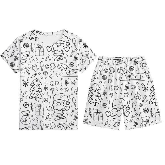 Toddler Boy Pajamas Christmas Diy Cartoon Print Crew Neck Short Sleeve T-Shirt And Shorts 2 Piece Pjs for Boys Size 3-4 Years