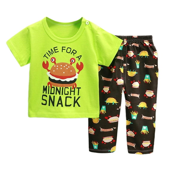 Toddler Boy Pajamas Kid's Summer Homewear Cartoon Printed Short Sleeve T Shirt Long Pants Suits Children's Clothing Boys' Sleepwear 1-2 Years