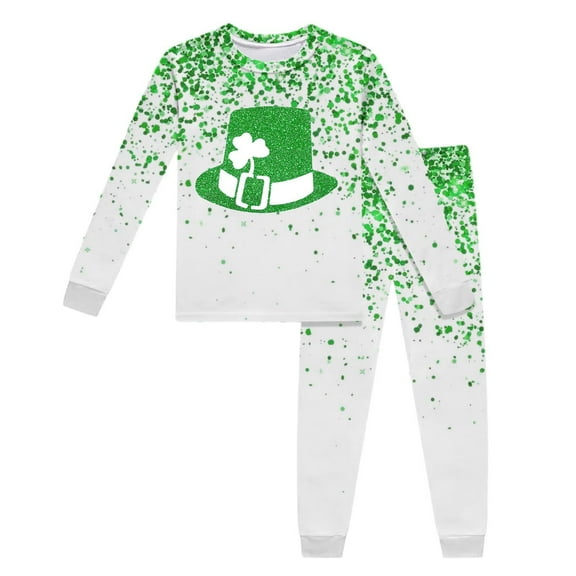 Toddler Boy Pajamas Set 2t St Patricks Day Long Sleeve Top and Pants Shamrock Graphic Print Loose Cute Pullover Tops Fall 2 Piece Pjs Set Cotton Sleepwear,7-8 Years