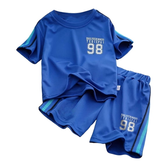 Toddler Boy Pajamas Set Cartoon Crew Neck Tee Shorts 5-6 Years 6-7 Years 7-8 Years Premium Cotton Tagless Design Outdoor Fun Machine Washable (8-9 Years,Blue)