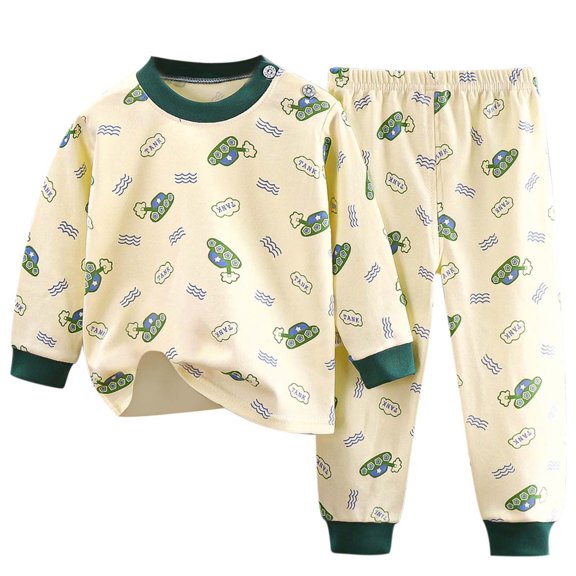 Toddler Boy Pajamas Sets 5t Cartoon Dinosaur Cotton Long Sleeve Sets Straight Crewneck 2-Piece Sleepwear Pjs for Kids Beige,12-18 Months