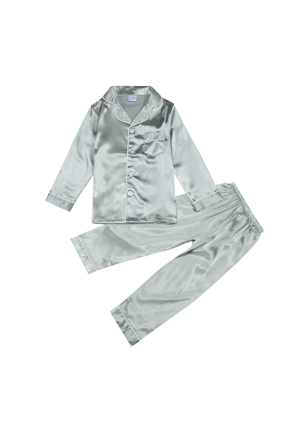 Baby Girl Outfits 5-6 Years Kids Satin Pajamas Button Down Sleep Long Bottoms Sleepwear Loungewear Grey Clothing Sets