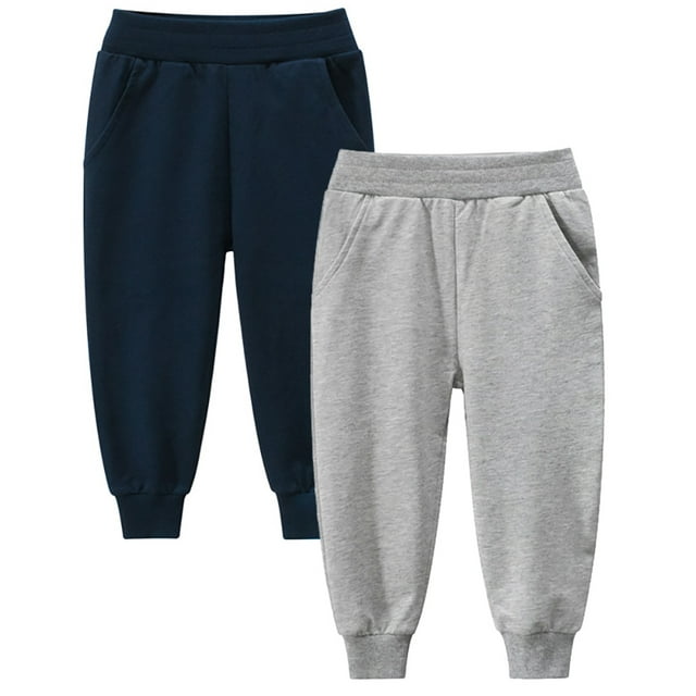 Toddler Boy Pants 2Pack Set Joggers Sweatpants Pure Grey Blue Playwear