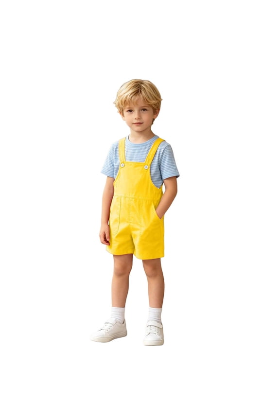 Toddler Boy Pants Boys Overalls Shorts Solid for Dance Performance Kindergarten Stage Kids School Play Wear Bib Style Yellow 6 Years-7 Years
