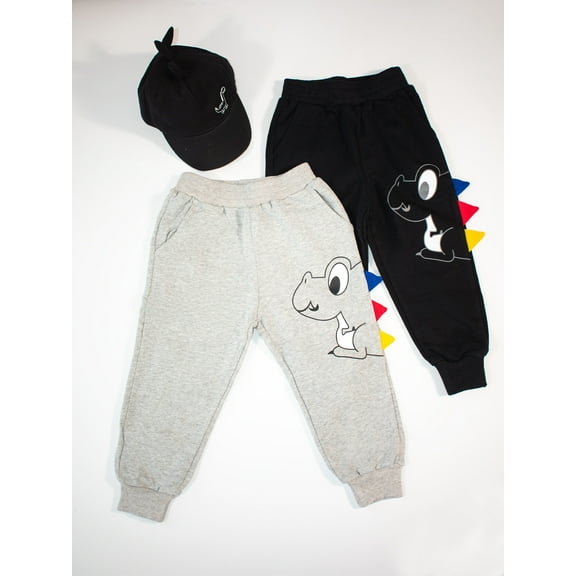 HILEELANG little Boy Pants Jogger Sweatpants 2-Pack Set Pull on Grey Black Cotton Pants 6Y