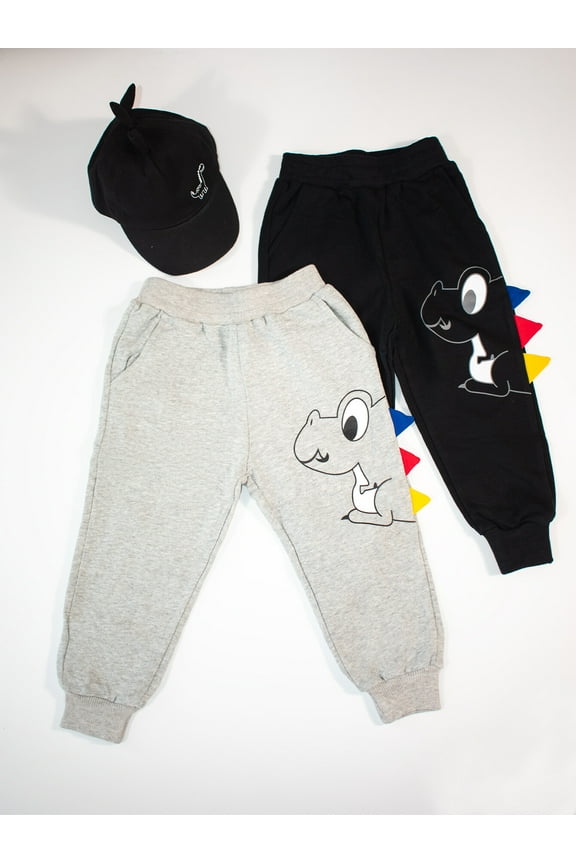 little Boy Pants Jogger Sweatpants 2-Pack Set Pull on Grey Black Cotton Pants 6Y