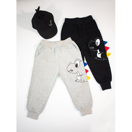 HILEELANG little Boy Pants Jogger Sweatpants 2-Pack Set Pull on Grey Black Cotton Pants 7Y