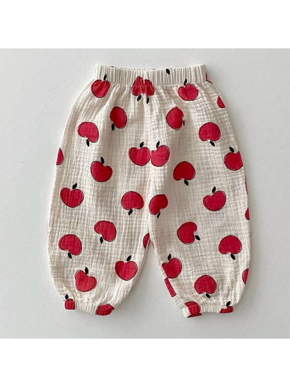 Toddler Boy Pants Youth Cartoon Apple Loose Lightweight Straight Leg Casual Long Pants Boys White 2-3Y