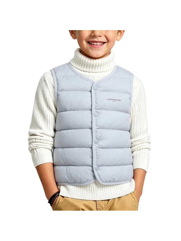 Toddler Boy Puffer Vest Crew Neck Sleeveless Padded Gilet Snap Button Closure Lightweight Warm Fall Winter Layering Waistcoat with Letter Print for Boys Girls