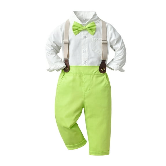 Toddler Boy Sets 6T Dress Suit Baby Boys Gentleman Clothes Sets Bow Ties Long Sleeve Solid Shirts + Suspenders Pants Outfits 2-3 Years