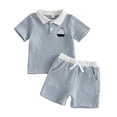 thumbnail image 1 of Toddler Boy Sets Striped Short Sleeve Shirt Shorts Set 2PCS Outfit, 1 of 8