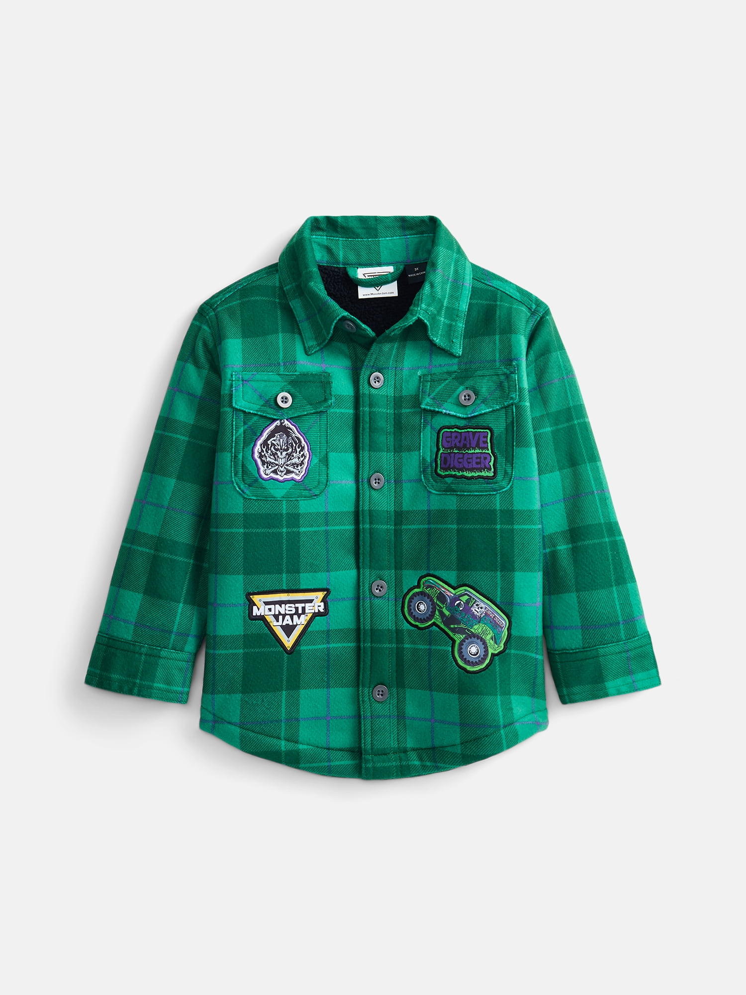 Monster Jam Toddler Boys Button Front Shacket with Long Sleeves, Sizes 2T-5T