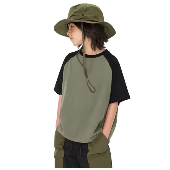 Toddler Boy Shirts 2t Crewneck Color Block T Shirt Top Comfortable & Soft Loose Fit Tops Tee Clothes for Children,Army Green,9-10 Years