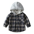 thumbnail image 1 of Toddler Boy Shirts Long Sleeve Fashion Plaid Casual Hooded Button Down Shirt Jackets Kids Children Outerwear with Pocket 2-8Y Navy, 1 of 2